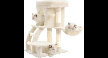 kattenboom_ 75 cm hoog met bovenste platform, hol, hangmat_beige