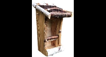 Dutchlander - Vogelvoedersilo – Muurbevestiging – Berkenhout met Wilgen Dak – Plexiglas Venster – 15x19x30 cm