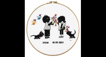 Pako Borduurpakket - geboorte - telpatroon - Jip & Janneke met vriendjes, Fiep Westendorp - 270.018 - Aida - 25 cm Rond - DIY kit