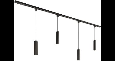 HOFTRONIC railverlichting pakket recht – 2x 1 meter rail – 4 hanglampen gu10 – dimbaar – aluminium zwart – ip20 – modulair – 230v – railverlichting woonkamer keuken