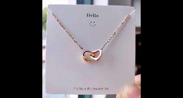 Gading dames ketting met 2 hartjes-rosegouden-RVS ketting-40+5cm