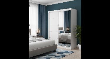 kledingkast V6 met spiegel - B: 160 cm H: 195 cm D: 61 cm - Kleur kast: Wit, Kleur voorkant: Wit - Verrijk uw ruimte - Kledingkast - Opbergen en organiseren