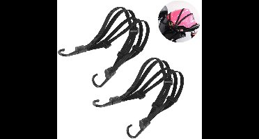 JeiibrZui Motorhelmtouw - Helmkoord Voor Motor - Intrekbare Elastische Band Met Verstelbare Gesp En Booghaak - 2 Stuks - Zwart