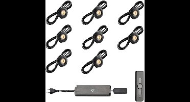 LED veranda inbouwspots Pals zwart ab inclusief trafo en afstandsbediening - 3W / dimbaar / inbouwspot / terrasoverkapping / overkapping / serre / carport / warm wit / rond / 230V / IP44 / set van 8 stuks