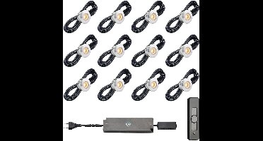 LED veranda inbouwspots Aragon ab inclusief trafo en afstandsbediening - 3W / dimbaar / inbouwspot / terrasoverkapping / overkapping / serre / carport / warm wit / rond / 230V / IP44 / set van 12 stuks