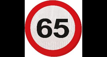 40x 65 jaar leeftijd themafeest servetten verkeersbord 33 cm rond - Vijfenzestigste/65e verjaardag papieren wegwerp tafeldecoraties