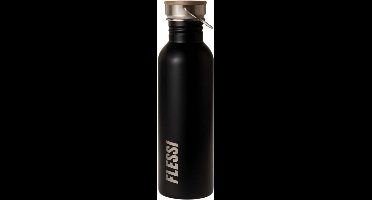 Flessi® RVS Drinkfles 750ml – Enkelwandig & Lichtgewicht – 0% Plastic – BPA-vrij – Lekvrij – RVS Waterfles & Drinkbus voor Volwassenen – RVS/Bamboe dop – Zwart