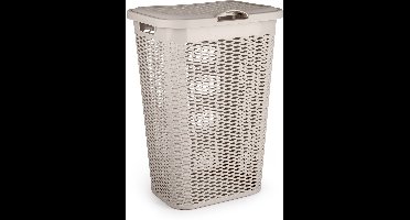 Plasticforte Wasmand Ventilation - met deksel - beige - kunststof - 51 liter - 43 x 35 x 61 cm - Badkamer - Wasgoed - Nieuw design - Zeer stevig