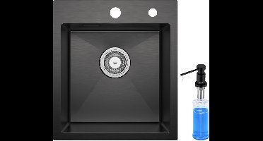 SOFETIY MAX Spoelbak Keuken 40x45 cm - Spoelbakken Keuken Met Zeepdispenser 300ML - Spoelbakken Met Waterafvoersysteem - Opbouw Spoelbak - Voor 45 cm Kast - Antraciet