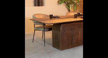 Eettafel Massief Mangohout 230x100 cm – Rechthoekig – Espresso – Model "Borgo" – Met Robuuste Blokpoot – Industrieel Design – Merk: Industrialhome