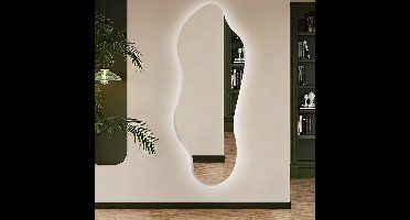 Passpiegel met LED Verlichting en Verwarming 56x150cm - Afimona Verda - Randloos - Wandspiegel voor Badkamer en Woonkamer - Organische Vorm - Touch Bediening - Dimbaar - Aanpasbare Lichtkleur