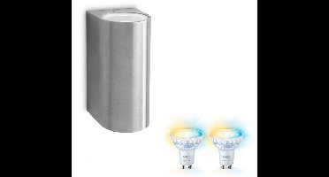 WiZ Nightingale Wandlamp voor Buiten Up & Down (Roestvrij Staal) - Buitenlamp - GU10 - Warm tot Koelwit Licht - Te bedienen via WiFi