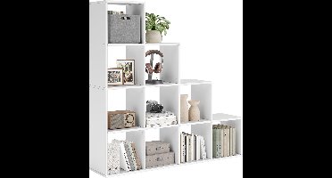 Moderne Boekenkast met 10 Kubussen, Open Opbergsysteem voor Woonkamer, Slaapkamer, Studeerkamer – Decoratie, Foto’s, Planten – 29 x 129,5 x 129,5 cm – Wit –