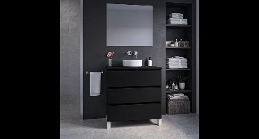 Saniclass Chaci PLUS Badkamermeubelset - 80x86x46cm - waskom - topblad - 3 lades - mat zwart