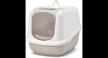 SAVIC Nestor Jumbo – Gesloten Kattenbak – Groot – Wit/Grijs – Met Koolstoffilter & Kanteldeur – 66,5x48,5x46,5 cm