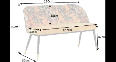 Design bank PRET-A-PORTER geel fluweel bloemmotief en gouden voetdoppen - 41705