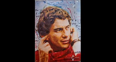 Ayrton Senna da Silva . Metalen wandbord in reliëf 30 x 40 cm. Uit de Celebrity Icons Collectie