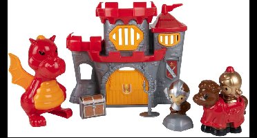 Eddy Toys Kasteel Speelset 8 Stuks – Kasteel Speelgoed met Draak en Ridder – Middeleeuws Speelgoed met Paard en Accessoires – Rood Grijs Kasteel voor Kinderens