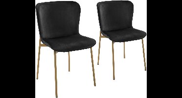 SVITA MARY Set van 2 eetkamerstoelen - Gestoffeerde stoel Keukenstoel Woonkamerstoel Fluweel Zwart/Goud