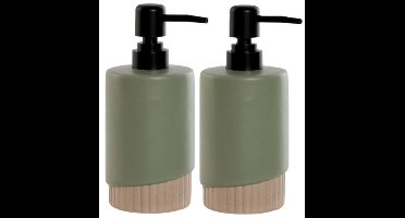 Item International Zeeppompje / Dispenser Artistic - 2x - kunststeen - donkergroen - 8 x 18 cm - 300 ml - badkamer/keuken accessoires