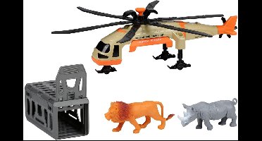 Eddy Toys Speelgoed Helikopter met Kooi - Reddingshelikopter Speelgoed met Licht en Geluid - Dieren Reddingshelikopter met Leeuw en Neushoorn - Safari Speelset voor Kinderen