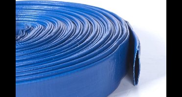 Pvc blauwe afvoer-/persslang plat oprolbaar, inwendig x uitwendig-76 x 80 mm, L = 25 m, per rol