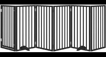 Huisdierpoort – Hondenren – Veiligheidspoort – Obstacle – Traphekje – Inklapbaar en Draagbaar – 6 Panelen Zwart Populierenhout – 300 cm Totaallengte