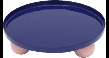 Present Time - Dienblad Double Funky Rond Large - Cobalt blue & soft pink