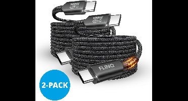 FlinQ - 2x USB C naar USB C Kabel 100W - Snellader voor Smartphone, Tablet - Zowel Datakabel als Oplader - 2 Meter Lange Nylon Oplaadkabel