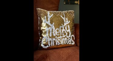 Pailletten kussenhoes Merry Christmas met goud effect – 38,5 cm