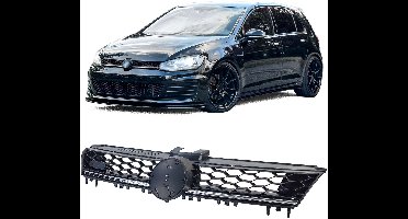 Honingraat grille Geschikt voor VW Golf 7 GTD Look (2012-2017) OEM-kwaliteit Zwart met Chromen Strip Perfecte Pasvorm