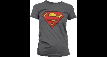 Superman Washed Shield Girly T-Shirt Damen Dark-Grey-S