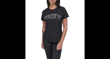 Dkny Arched Varsity Rhinestone Ombre T-shirt Met Korte Mouwen Zwart S Vrouw