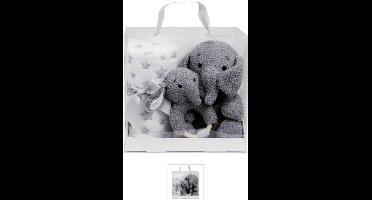 Kraam Cadeau - Geschenkset knuffel baby, Cadeauset, Babyshower, Zwanger, Geboorte, Giftbox baby surprise 90x75cm elephant