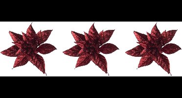 Kerstboomversiering Kerstster - 3x - 15 cm - rood glitter - op clip - ornament