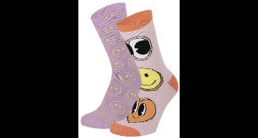 Apollo - Meiden - Sokken - Antislip - Smiley's - Paars - 2-pack - Maat 31/34