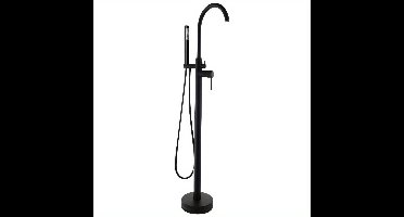 Vrijstaande Badkraan – Badmengkraan – Douchemengkraan – Handdouche – Vloermontage – Zwart – Messing – 115 cm Hoog – 360° Draaibare Uitloop