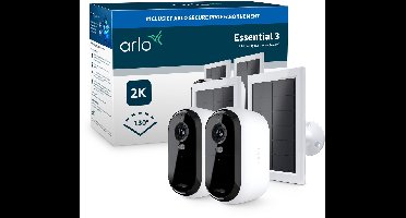 Arlo Essential3 2K beveiligingscamera & zonnepanelen - 2-PACK