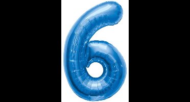 Folieballon Cijfer 6 Blauw - 86 cm