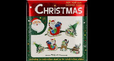 Kinder knutselset voor Kerstmis “maak je eigen Kerstslee” met Kerstboom, Kerstman, rendieren, elfjes en sneeuwpop in winter (creatief knutselen voor kinderen / feestdagen)