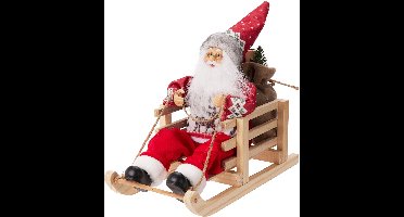 Kersthuisjebestellen - Kerstman op een Slee - Kerstman decoratie pop - in Scandinavische stijl - L27 x D15 x H25 cm - Kerstversiering