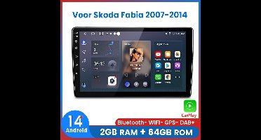 Awesafe Geschikt Voor Skoda Fabia (2007 t/m 2014）- 2+64GB 4Core - 10.1 inch Android 14.0 CarPlay Autoradio - Draadloos CarPlay & Android Auto - Bluetooth & WiFi - GPS Navigatie
