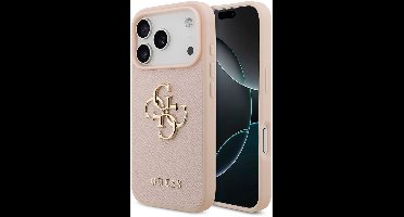 Guess Back Cover - iPhone 17 Pro - Roze - Reliëf Lederlook - Goudlogo