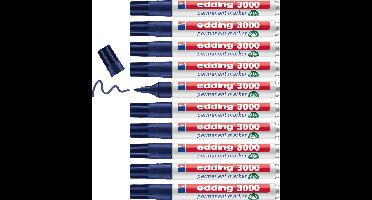 edding 3000 permanent marker - staal-blauw - 10 stiften - ronde punt 1,5-3 mm - sneldrogende permanent marker - water- en wrijfvast - voor karton, kunststof, hout, metaal - universele marker