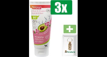 Beaphar Bio Shampoo kat en kitten 200 ml - 3 Stuks - Inclusief PetsHome Goudkleurige Adreskoker