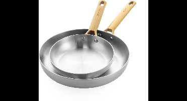 GreenPan Padova Koekenpannenset - 2-Delig - 20 en 28cm - PFAS-vrij - Inductie koekenpannenset - Ovenbestendig tot 220°C - Vaatwasserbestendig - RVS handgrepen – Roestvrijstaal