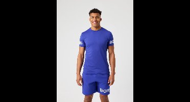 Björn Borg Sportshirt Heren Korte Mouw - Clematis Blauw - Gerecycled Polyester - Maat S