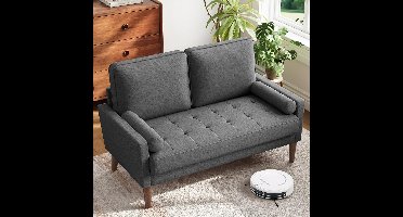 Zitbank 2 zits - Linnen - Donkergrijs - Met Kussens en Armleuningen - Compacte Bank voor Woonkamer, Kantoor of Appartement - 121x77x87 cm