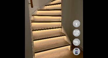 Trapverlichting led met bewegingssensor - Zigbee - Complete set voor 16 treden - 130 cm breed - Plug&Play - Warm Wit - Trapverlichting