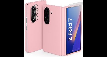 Hoesje geschikt voor Samsung Galaxy Z Fold 7 - Screenprotector Glas & Camera Protector - Mat Back Case Roze